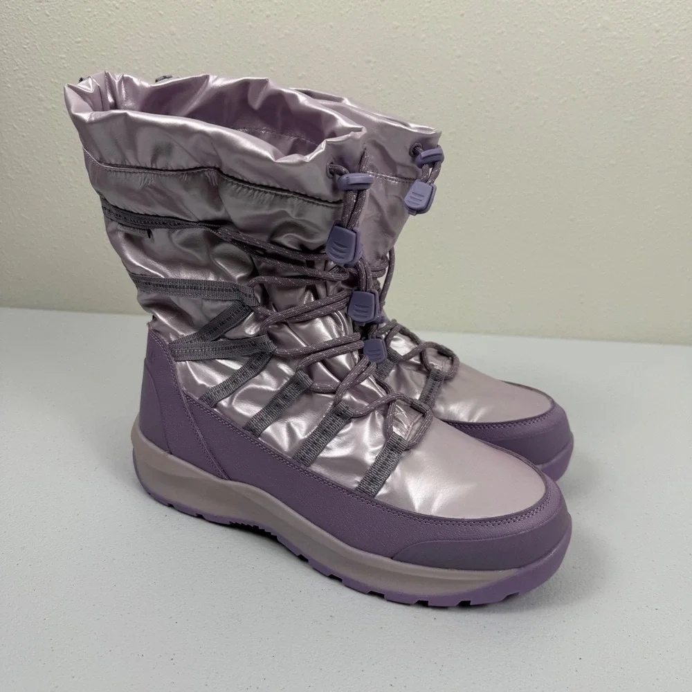 Lands End Womens Purple‎ Puffer Lace Up Winter Snow Boots Size 7M US
